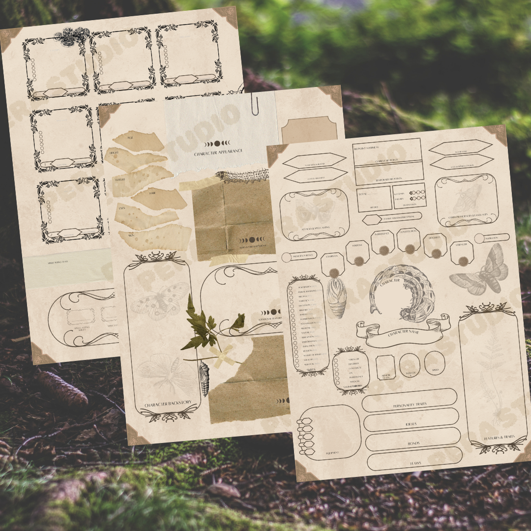 Moth Journal - DnD 5E Character Sheet Digital Download