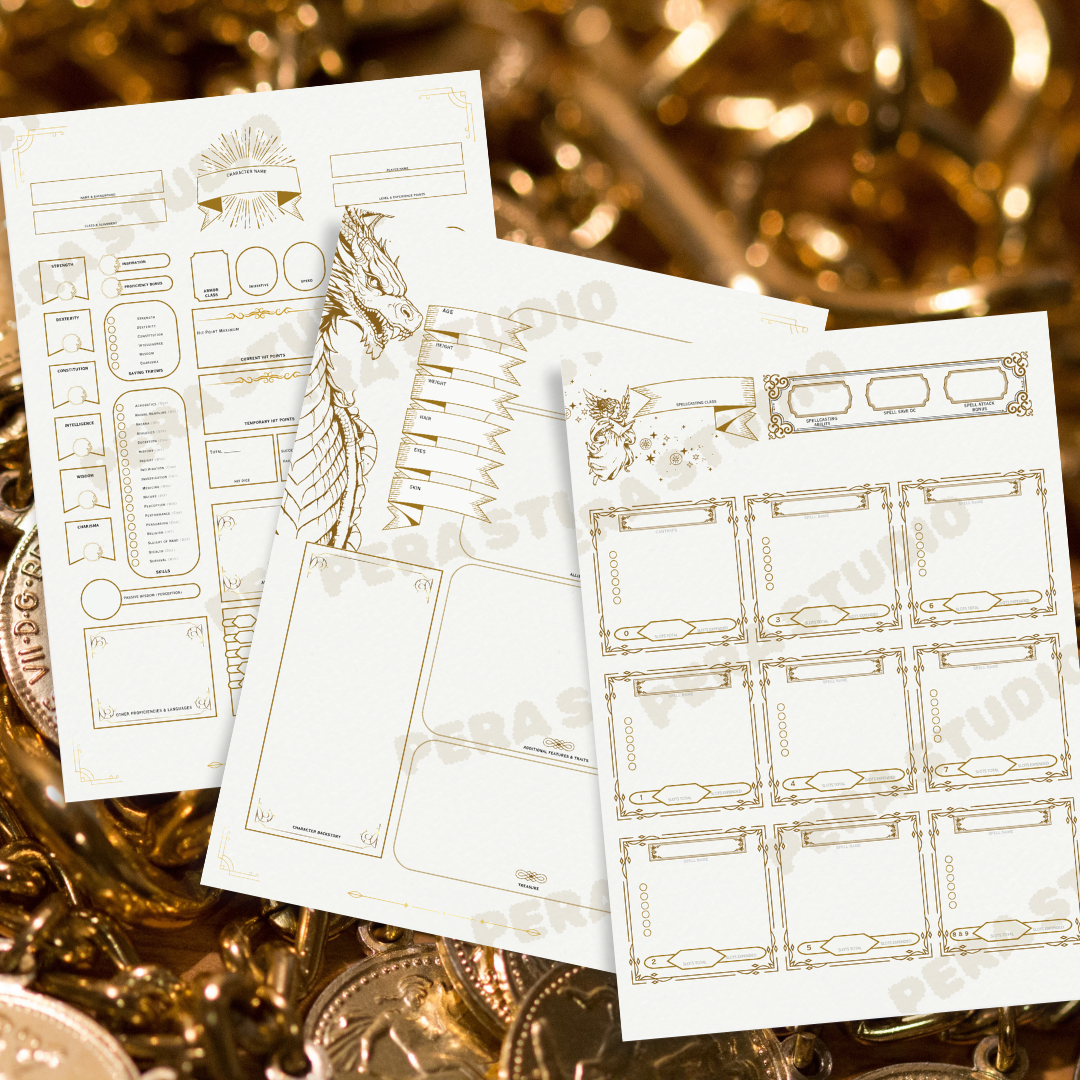 Shining Treasure- DnD 5E Character Sheet Digital Download