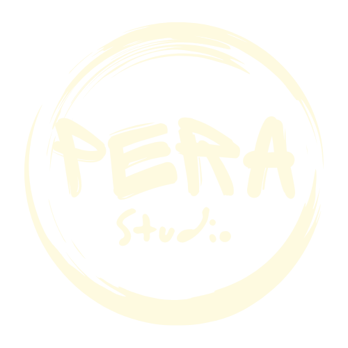 Pera studio in a paint like font circled in a painted like circle